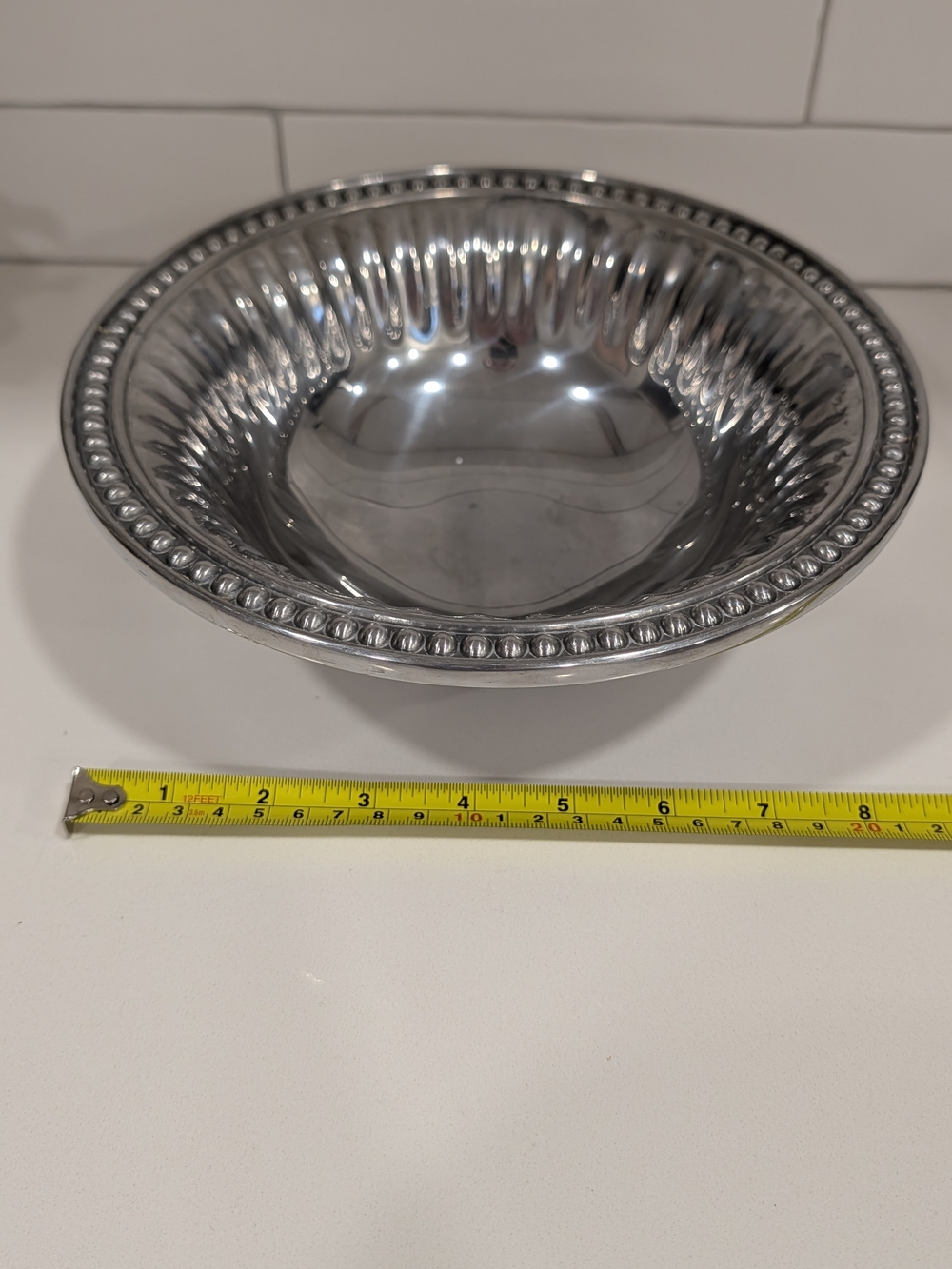 Classic Silver Serving Bowl - Polished Stainless Wilton Armetal Flutes & Pearls